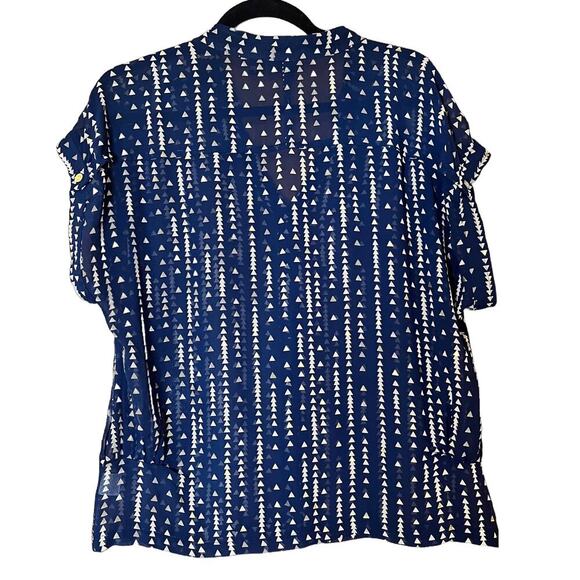 A.n.a. Sheer Blue and Gold‎ Triangle Blouse Cap Sleeve Women’s Large (G-106) - Picture 2 of 4